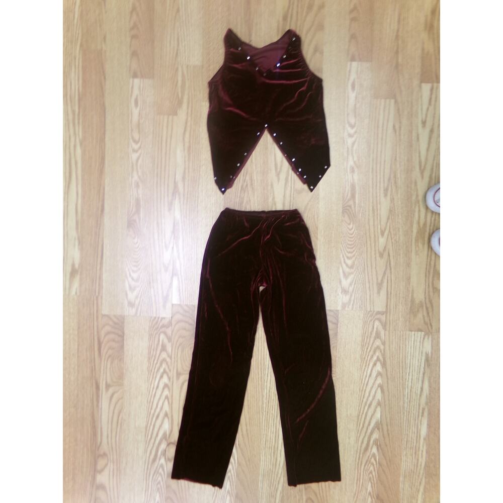 Dance Costume MC Burgundy Art Stone Jazz Tap Contemporary Velvet Rhinestones